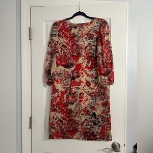 Tahari red and beige knee length dress